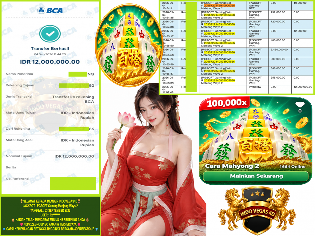 INDOVEGAS4D JACKPOT PGSOFT Gaming βMahjong Ways 2β³ββββ ββββββββ Rp.12.000.000,-LUNAS