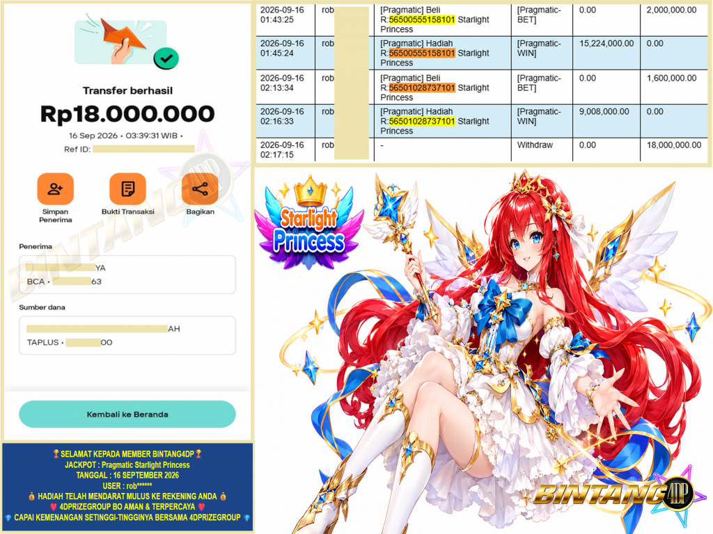 BINTANG4DP JACKPOT PRAGMATIC βStarlight Princessβ Rp.18.000.000,-LUNAS