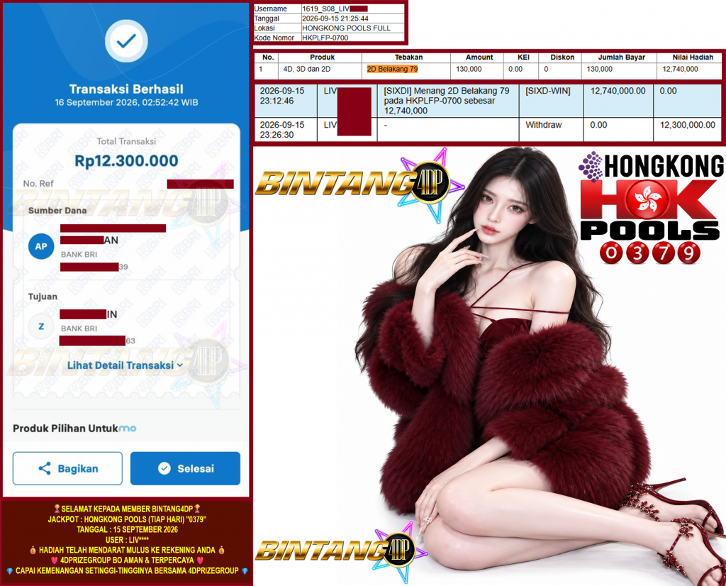 BINTANG4DP JACKPOT HONGKONG POOLS (TIAP HARI) “0379” Rp.12.300.000,- LUNAS