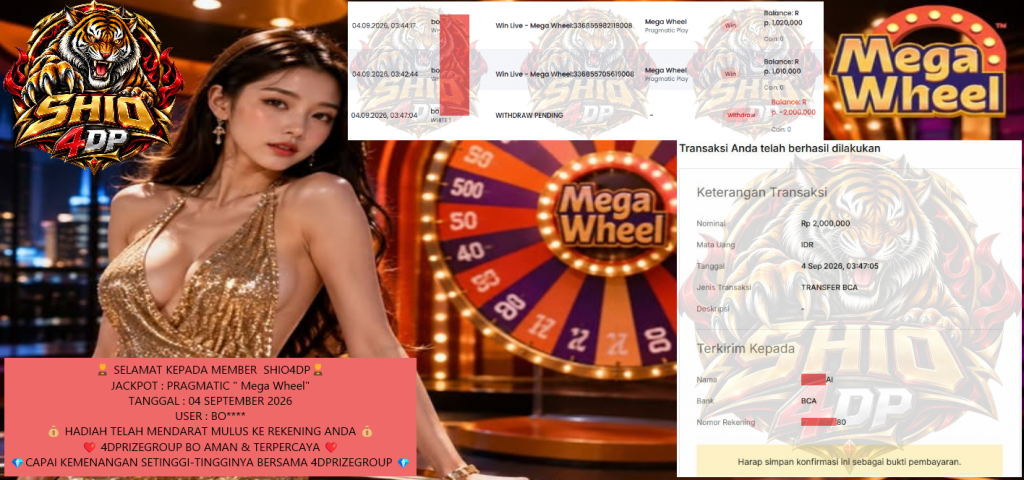 SHIO4DP JACKPOT PRAGMATIC β Mega Wheelβ Rp2.000.000,- LUNAS