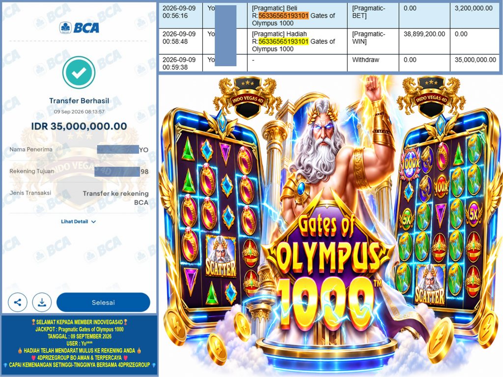 INDOVEGAS4D JACKPOT PRAGMATIC “Gates of Olympus 1000” Rp.35.000.000,-LUNAS