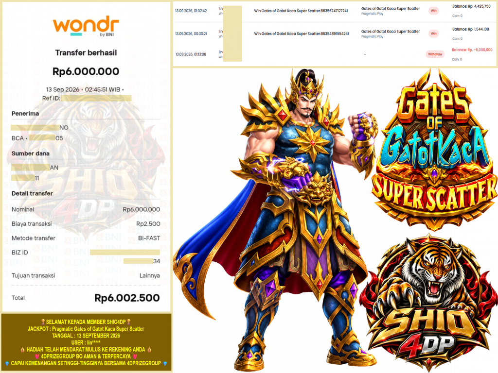 SHIO4DP JACKPOT PRAGMATIC “Gates of Gatot Kaca Super Scatter” Rp.6.000.000,-LUNAS