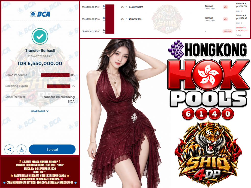 SHIO4DP JACKPOT HONGKONG POOLS (TIAP HARI) “6140” Rp.6.550.000,- LUNAS