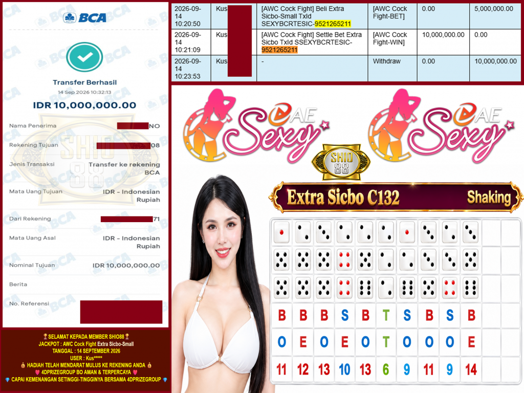 SHIO88 JACKPOT AWC Cock Fight Extra Sicbo-Small Rp.10.000.000,-LUNAS