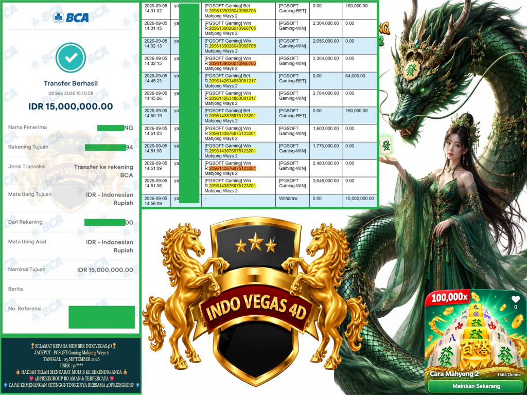 INDOVEGAS4D JACKPOT PGSOFT Gaming “Mahjong Ways 2″‎‎‏‏ ‎‎‏‏‎‎‏‏ Rp.15.000.000,-LUNAS