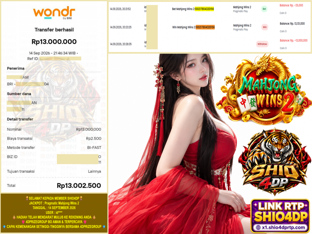 SHIO4DP JACKPOT PRAGMATIC “Mahjong Wins 2” Rp.10.000.000,-LUNAS