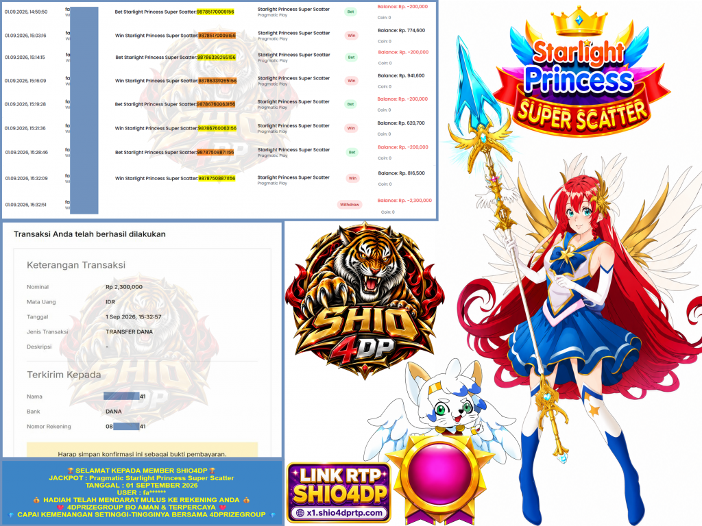 SHIO4DP JACKPOT PRAGMATIC “Starlight Princess Super Scatter” Rp.2.300.000,-LUNAS