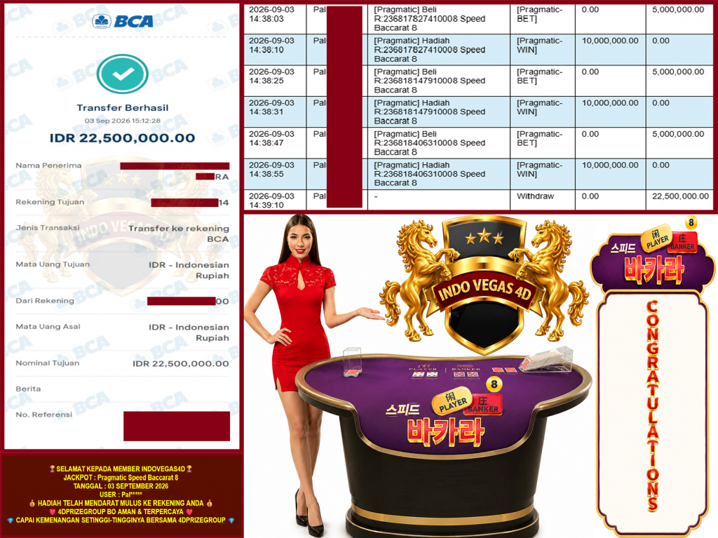 INDOVEGAS4D JACKPOT PRAGMATIC LIVE GAME “Speed Baccarat 8” Rp.22.500.000,- LUNAS