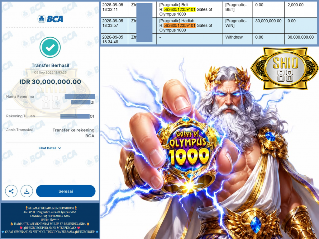SHIO88 JACKPOT PRAGMATIC “Gates of Olympus 1000” Rp.30.000.000,-LUNAS