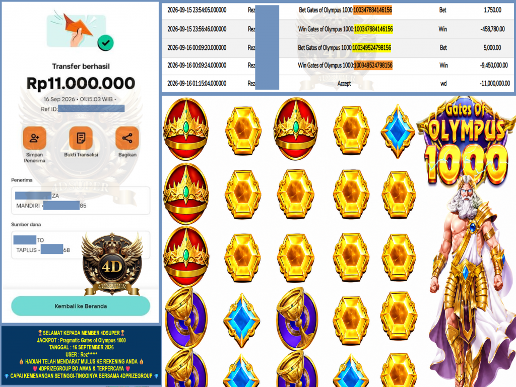 4DSUPER JACKPOT PRAGMATIC βGates of Olympus 1000β Rp.11.000.000,-LUNAS