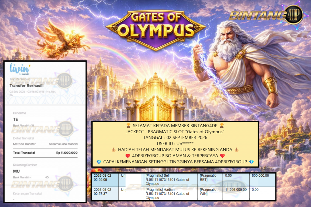 BINTANG4DP JACKPOT PRAGMATIC “Gates of Olympus ″‎‏‏‎‎ Rp11.000.000,- LUNAS