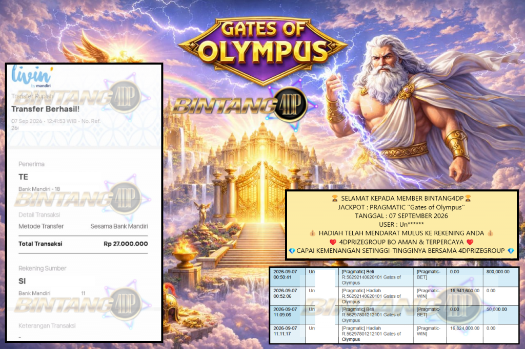BINTANG4DP JACKPOT PRAGMATIC โGates of Olympusโ Rp37.000.000,- LUNAS