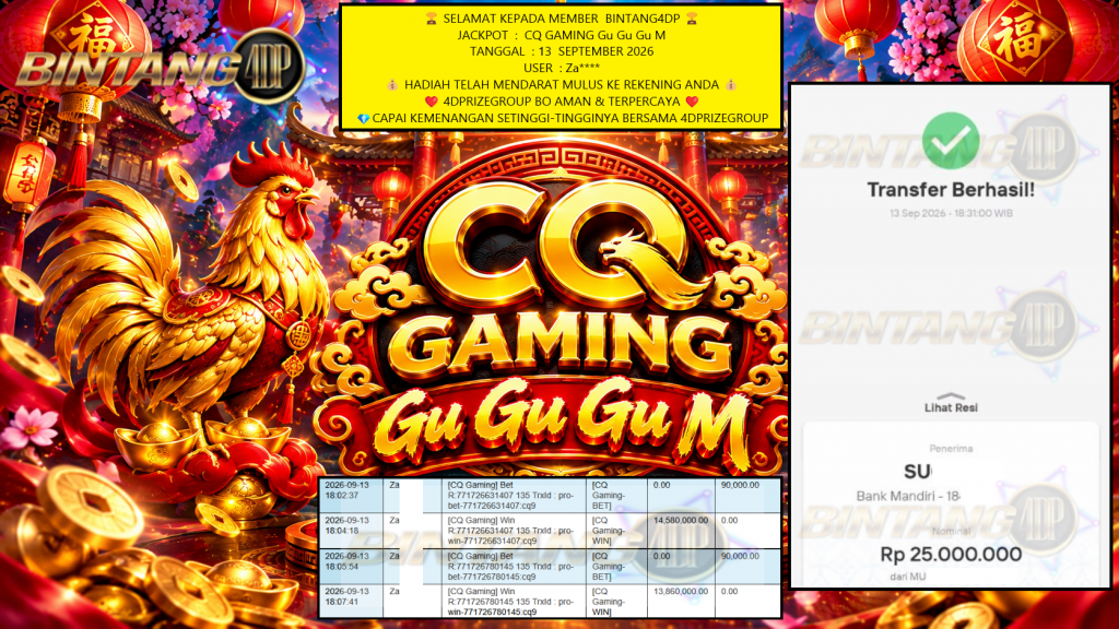 BINTANG4DP JACKPOT : CQ GAMING Gu Gu Gu M Rp25.000.000,- LUNAS
