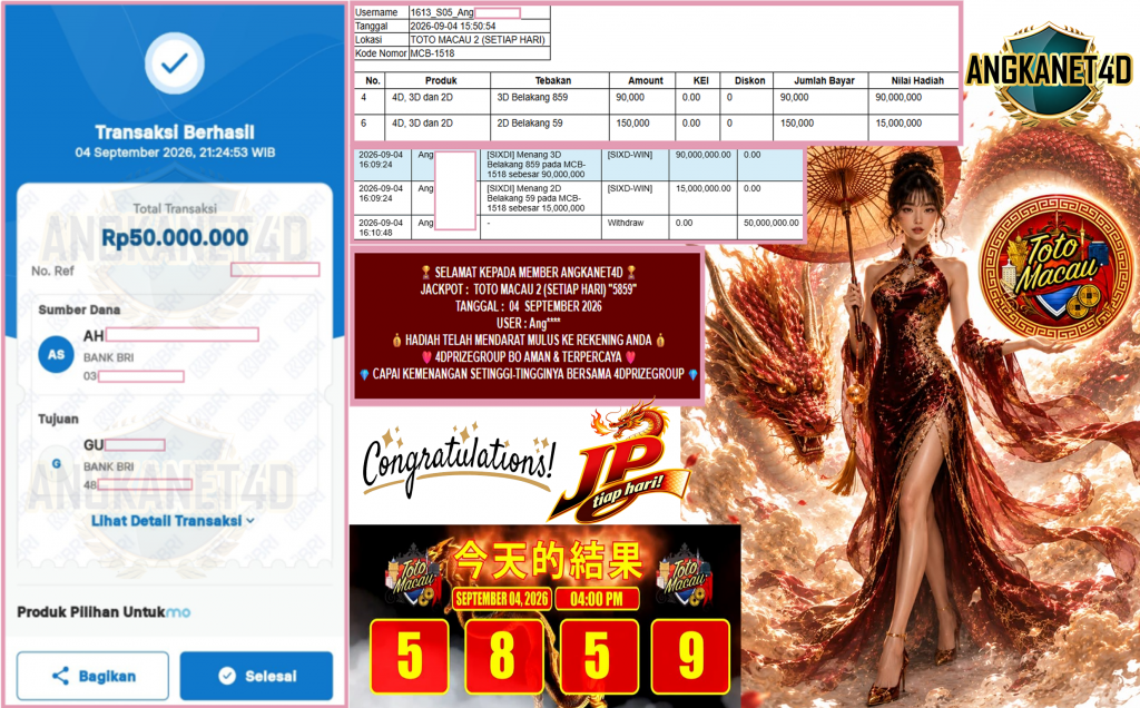 ANGKANET4D JACKPOT TOTO MACAU 2 (SETIAP HARI) “5859” Rp100.000.000,- LUNAS