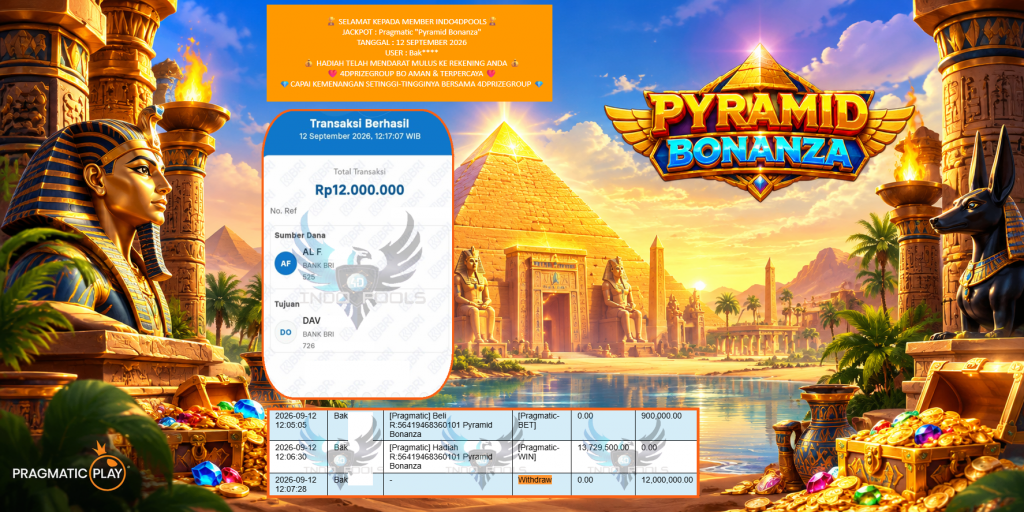 INDO4DPOOLS JACKPOT Pragmatic “Pyramid Bonanza” Rp12.000.000,- LUNAS