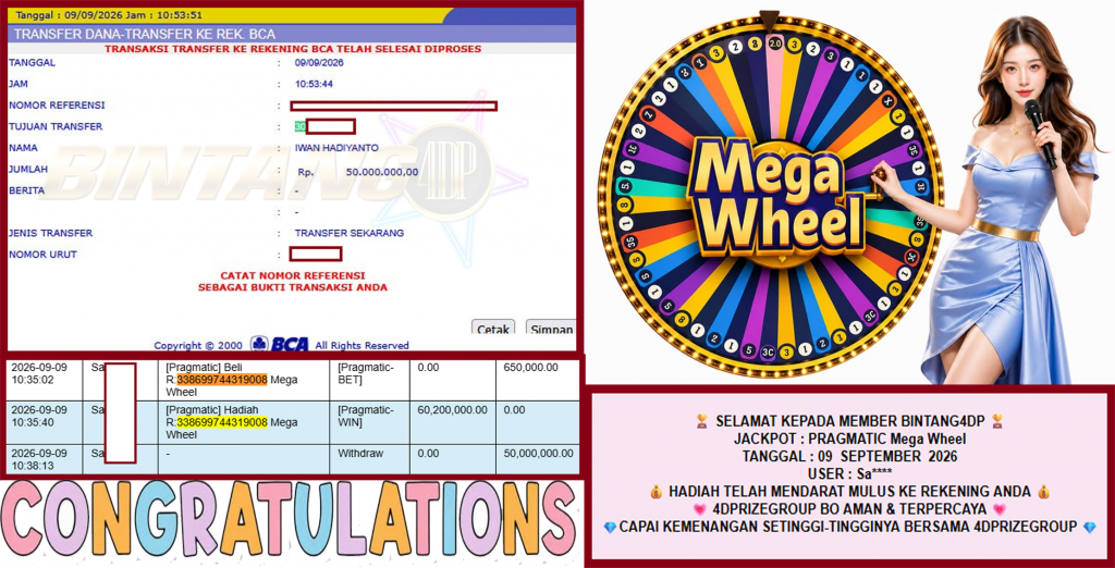 BINTANG4DP JACKPOT PRAGMATIC “Mega Wheel”‎‏‏‎‎ Rp63.000.000,- LUNAS
