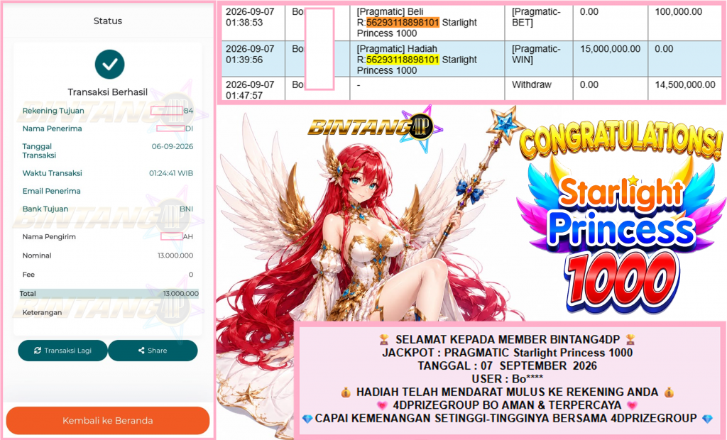 BINTANG4DP JACKPOT PRAGMATIC โStarlight Princess 1000โณโโโโโ Rp14.500.000,- LUNAS
