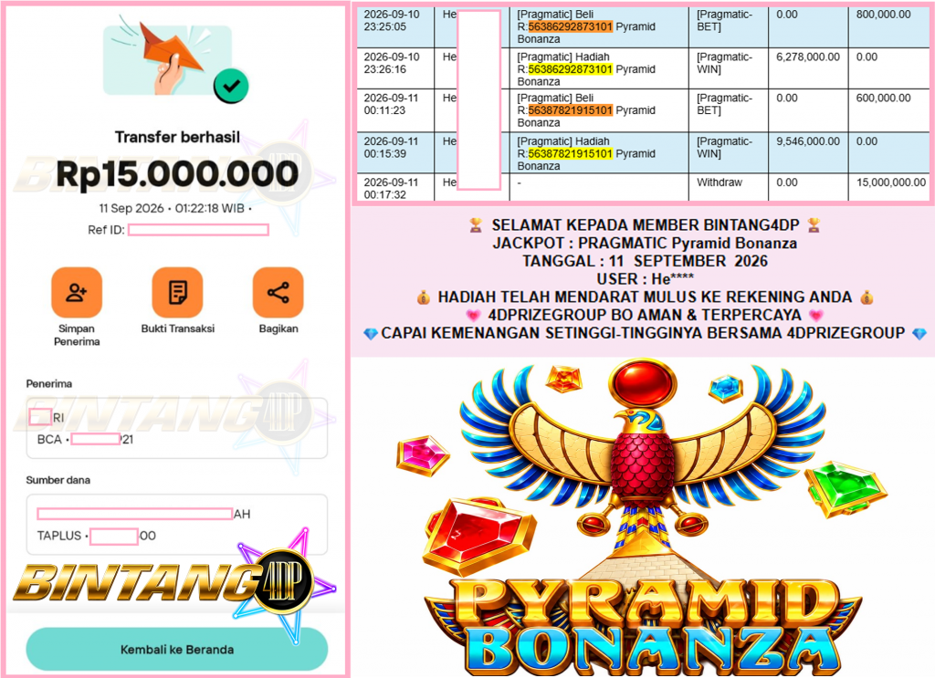 BINTANG4DP JACKPOT PRAGMATIC “Pyramid Bonanza” Rp15.000.000,- LUNAS