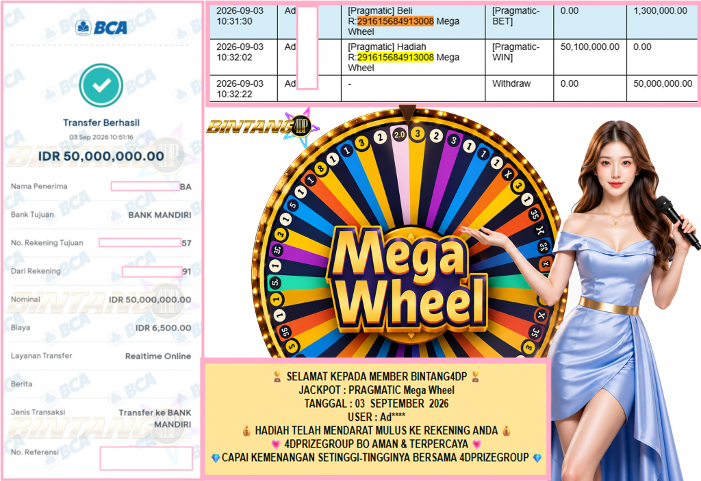 BINTANG4DP JACKPOT PRAGMATIC “Mega Wheel” Rp50.000.000,- LUNAS
