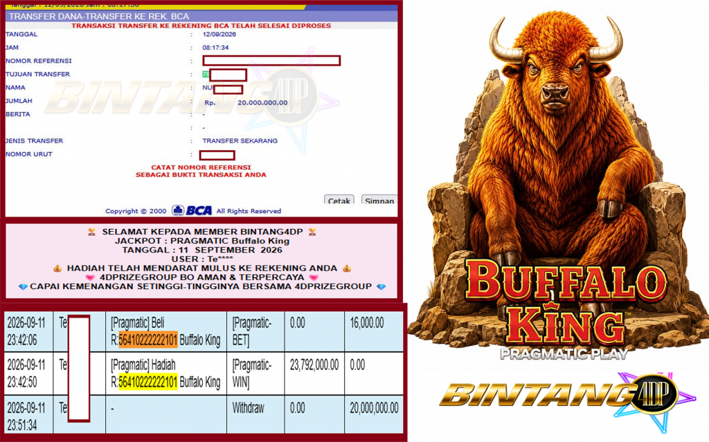 BINTANG4DP JACKPOT PRAGMATIC “Buffalo King”‎‏‏‎‎ Rp20.000.000,- LUNAS