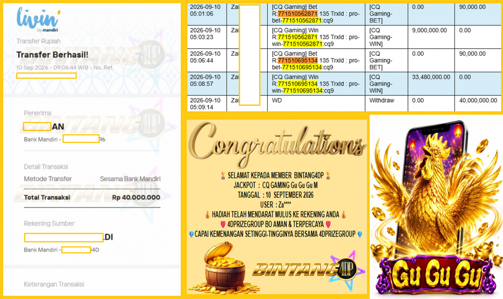 BINTANG4DP JACKPOT CQ GAMING “Gu Gu Gu M” Rp40.000.000,- LUNAS