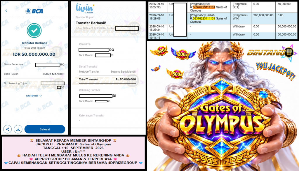 BINTANG4DP JACKPOT PRAGMATIC “Gates of Olympus” Rp200.000.000,- LUNAS