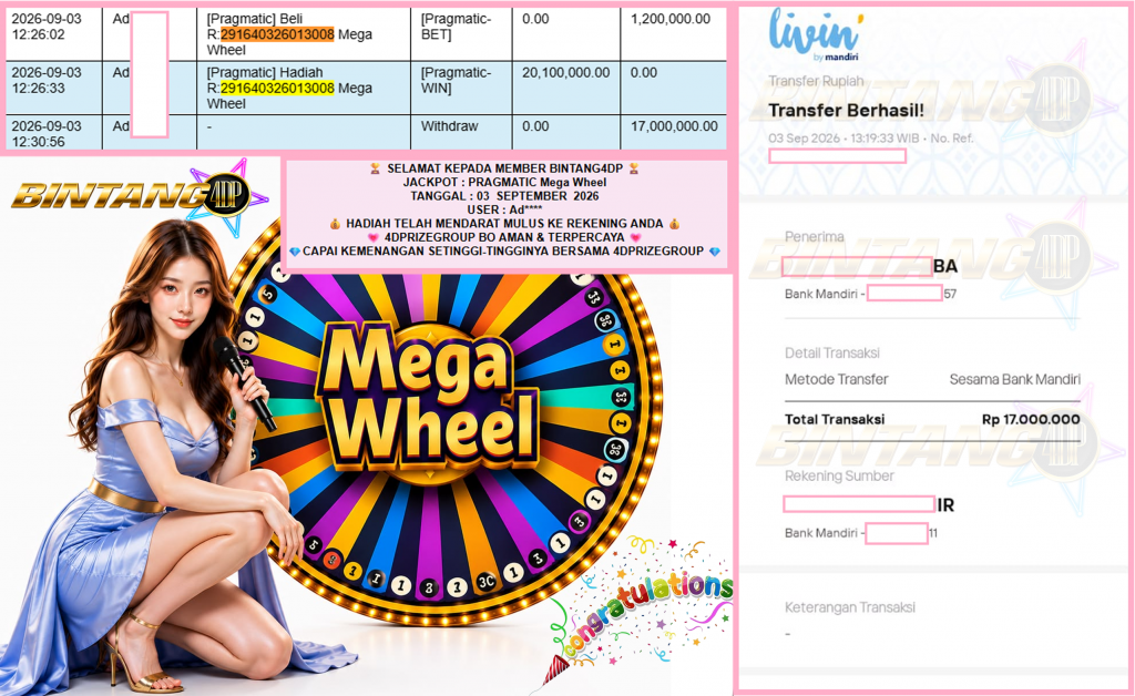 BINTANG4DP JACKPOT PRAGMATIC “Mega Wheel” Rp17.000.000,- LUNAS