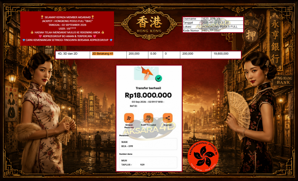AKSARA4D JACKPOT HONGKONG POOLS FULL “0841” Rp18.000.000,- LUNAS