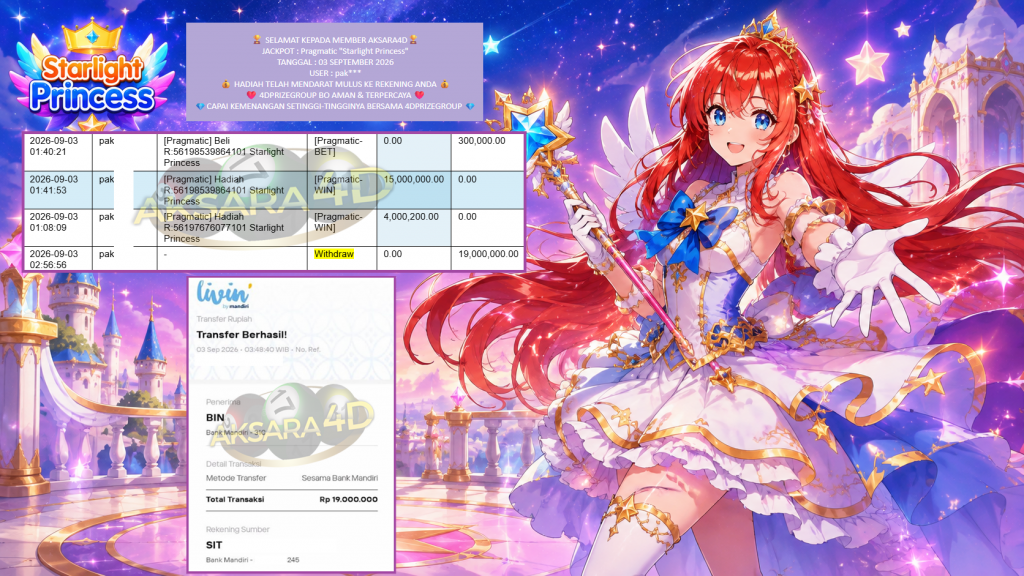 AKSARA4D JACKPOT Pragmatic “Starlight Princess” Rp19.000.000,- LUNAS