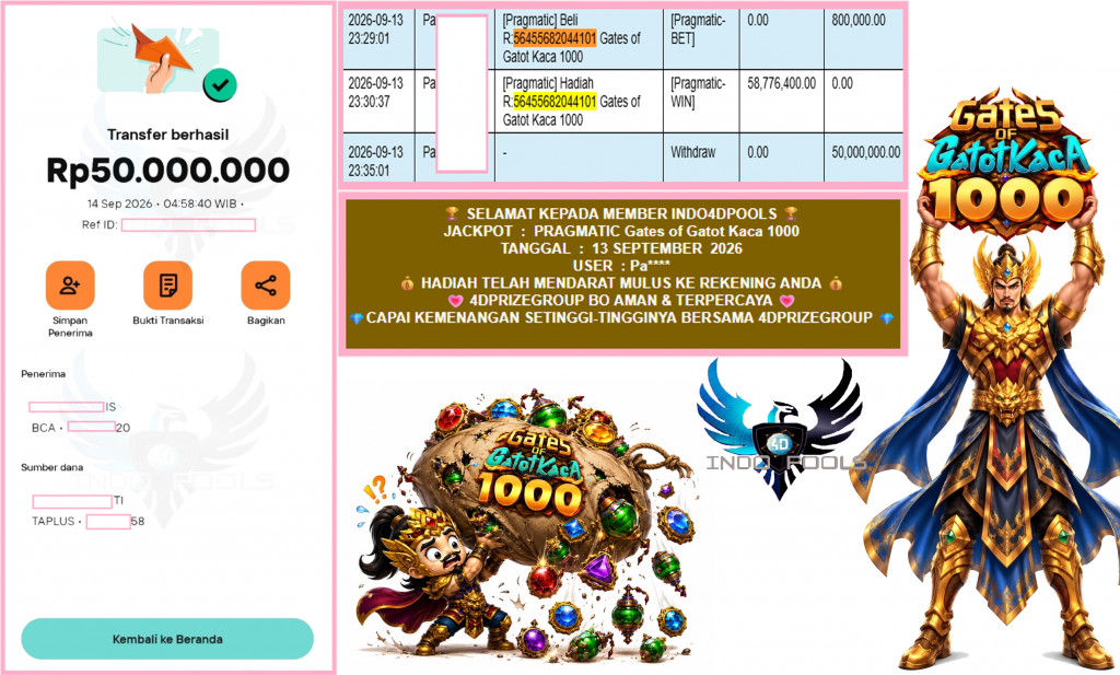 INDO4DPOOLS JACKPOT PRAGMATIC โGates of Gatot Kaca 1000โณโโโโโ Rp50.000.000,- LUNAS