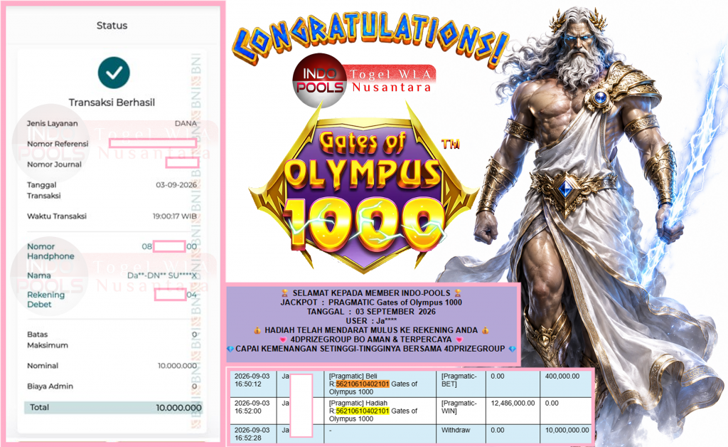 INDO-POOLS JACKPOT PRAGMATIC βGates of Olympus 1000β³βββββ Rp10.000.000,- LUNAS