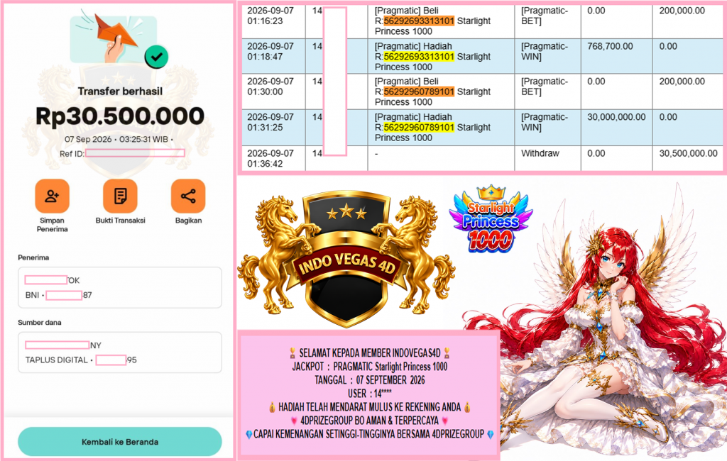 INDOVEGAS4D JACKPOT PRAGMATIC โStarlight Princess 1000โณโโโโโ Rp30.500.000,- LUNAS
