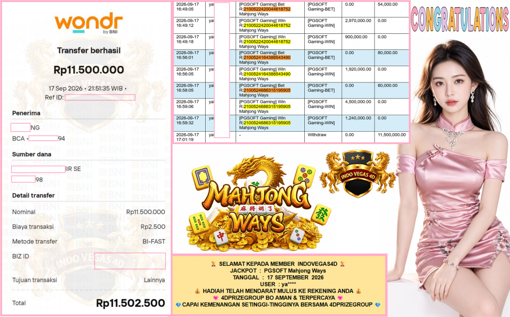 INDOVEGAS4D JACKPOT PGSOFT “Mahjong Ways” Rp11.500.000,- LUNAS