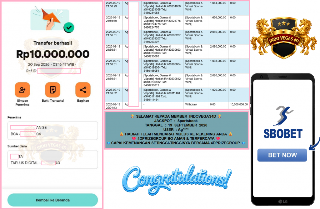 INDOVEGAS4D JACKPOT Sportsbook Rp10.000.000,- LUNAS