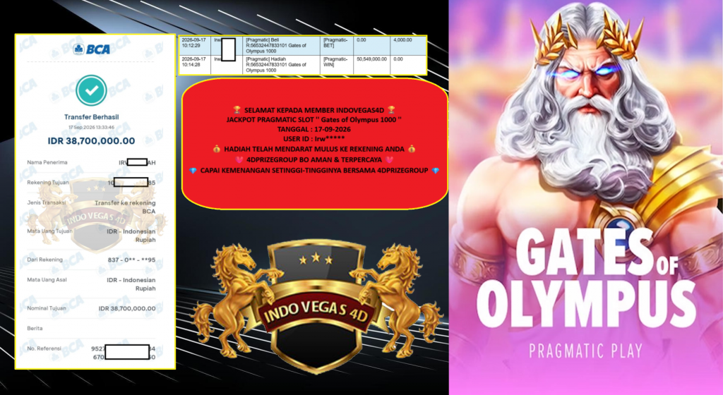 INDOVEGAS4D JACKPOT PRAGMATIC βGATES OF OLYMPUS 1000β Rp.38.700.000,-LUNAS