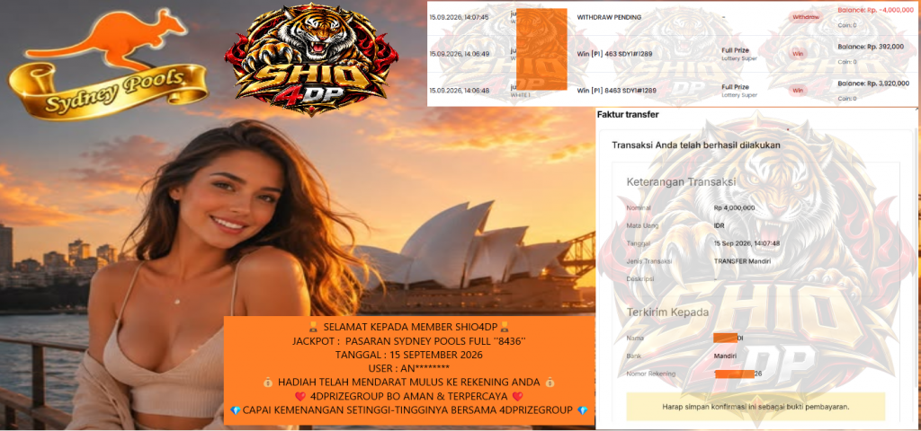 SHIO4DP JACKPOT PASARAN SYDNEY POOLS FULL ”8436” Rp 4.000.000,- LUNAS