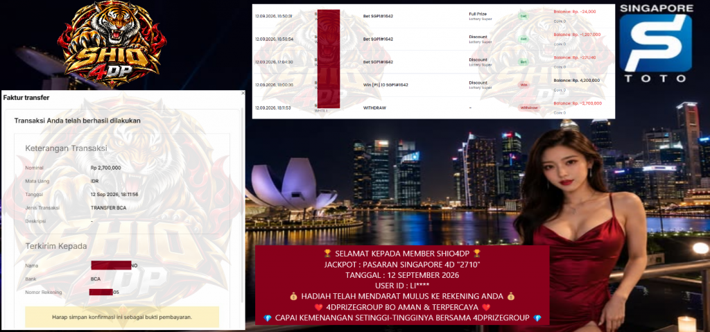 SHIO4DP JACKPOT PASARAN SINGAPORE 4D “2710” Rp2.700.000,- LUNAS
