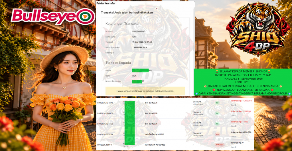SHIO4DP JACKPOT PASARAN TOGEL BULLSEYE β1141β Rp4.200.000,- LUNAS