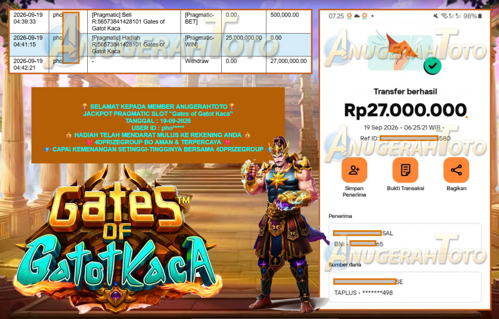 ANUGERAHTOTO JACKPOT PRAGMATIC SLOT “Gates of Gatot Kaca” Rp 27.000.000,- LUNAS