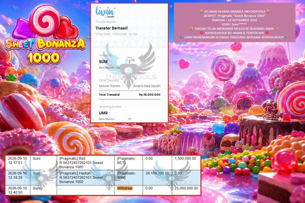 INDO4DPOOLS JACKPOT Pragmatic “Sweet Bonanza 1000” Rp25.000.000,- LUNAS