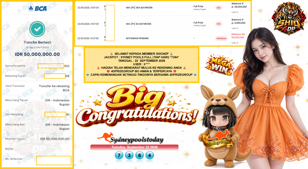 SHIO4DP JACKPOT SYDNEY POOLS FULL (TIAP HARI) β7364βββββ Rp50.000.000,- LUNAS