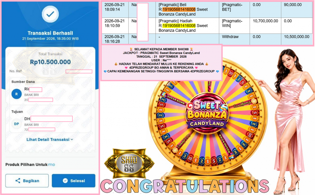 SHIO88 JACKPOT PRAGMATIC “Sweet Bonanza CandyLand” Rp10.500.000,- LUNAS